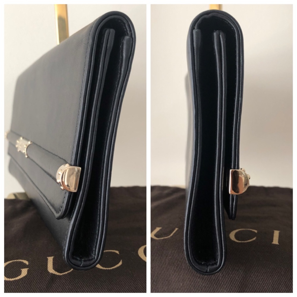 Gucci Rare Black Leather and Gold Bamboo Flap Clutch Bag - Picture 5 of 16